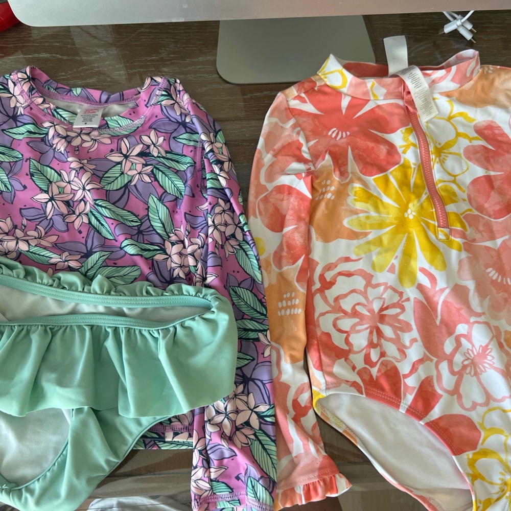 Girls Swimsuit Bundle Lot 4 Betsey Johnson + Floral Rash Guard Sets